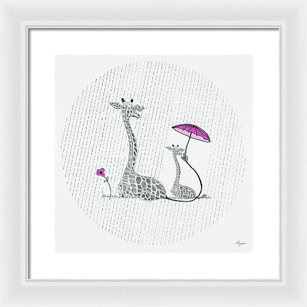 Giraffe Mumma Love - Pink - Framed Print