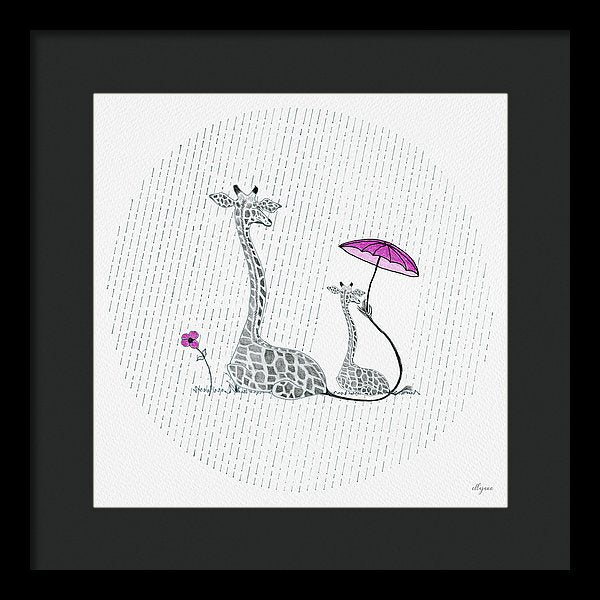 Giraffe Mumma Love - Pink - Framed Print