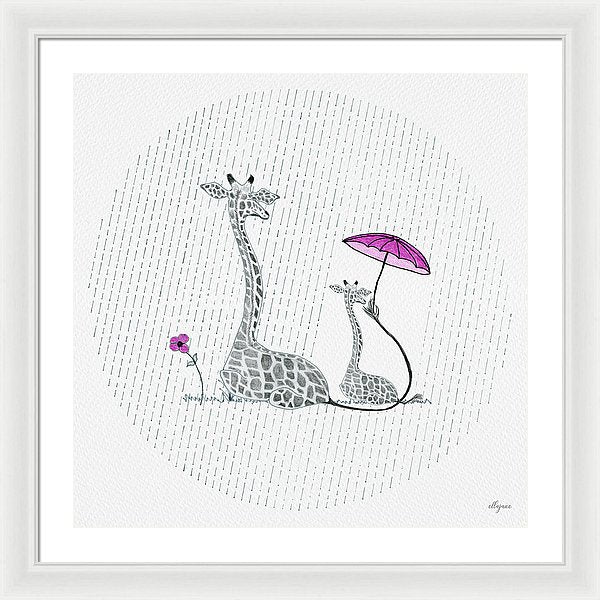 Giraffe Mumma Love - Pink - Framed Print