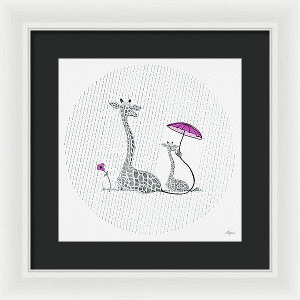 Giraffe Mumma Love - Pink - Framed Print