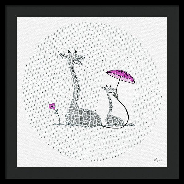 Giraffe Mumma Love - Pink - Framed Print