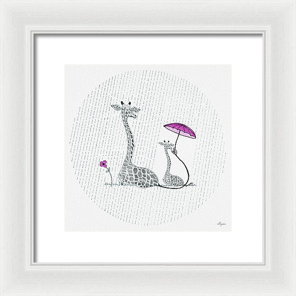 Giraffe Mumma Love - Pink - Framed Print