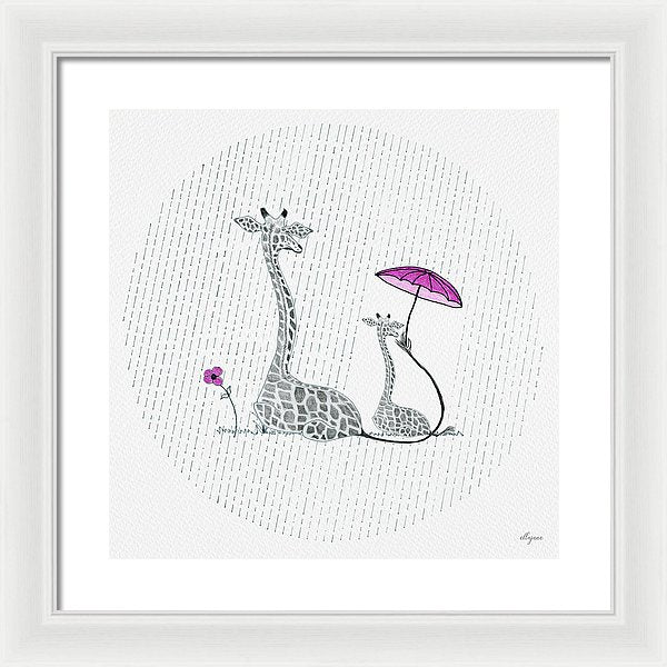 Giraffe Mumma Love - Pink - Framed Print