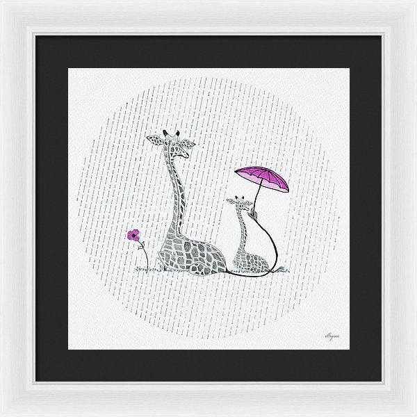 Giraffe Mumma Love - Pink - Framed Print