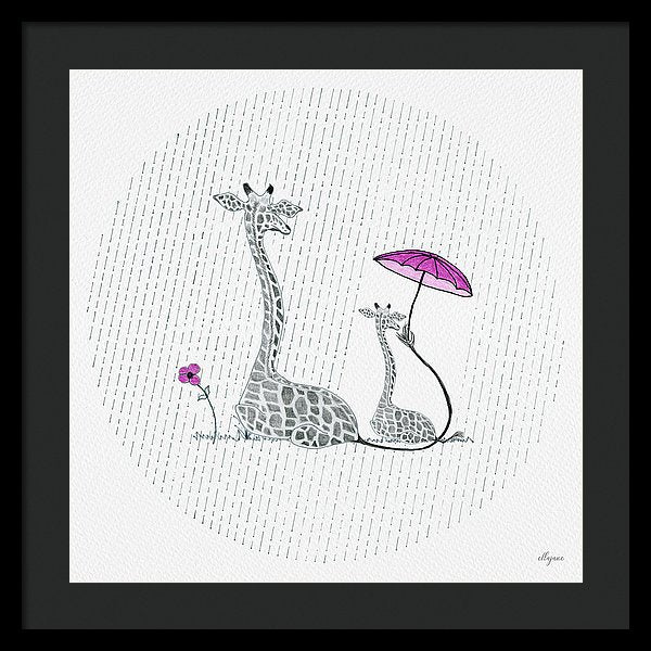 Giraffe Mumma Love - Pink - Framed Print