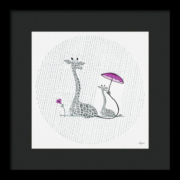 Giraffe Mumma Love - Pink - Framed Print