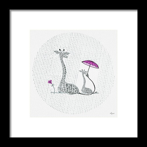 Giraffe Mumma Love - Pink - Framed Print