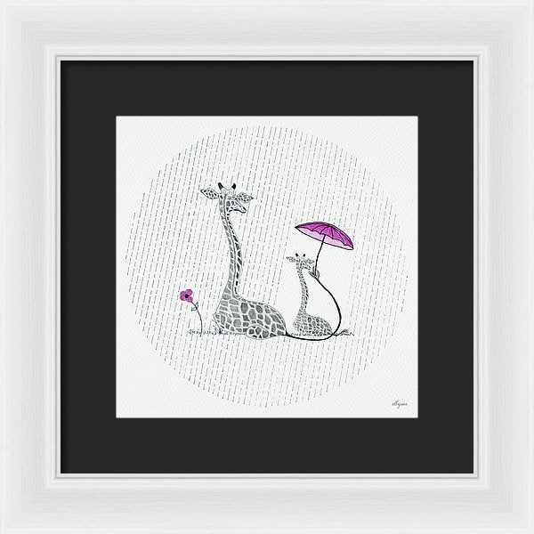 Giraffe Mumma Love - Pink - Framed Print