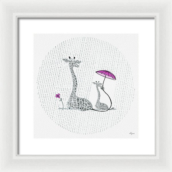 Giraffe Mumma Love - Pink - Framed Print