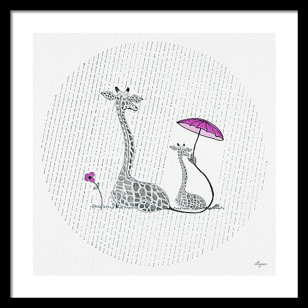 Giraffe Mumma Love - Pink - Framed Print