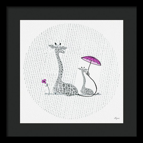 Giraffe Mumma Love - Pink - Framed Print