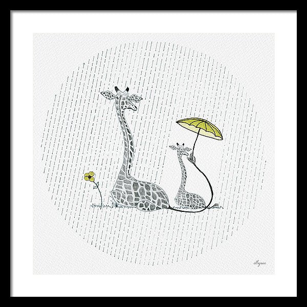 Giraffe Mumma Love - Yellow - Framed Print