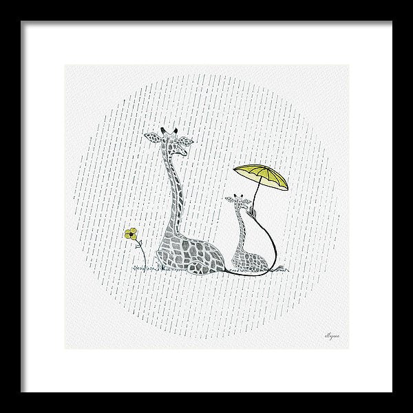 Giraffe Mumma Love - Yellow - Framed Print