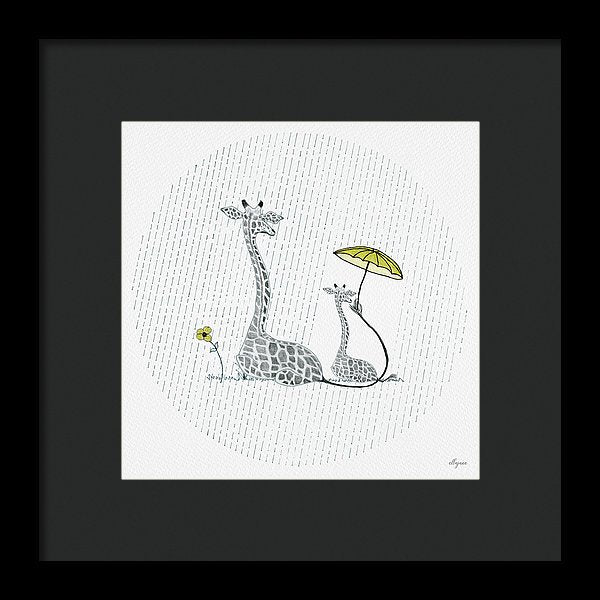 Giraffe Mumma Love - Yellow - Framed Print