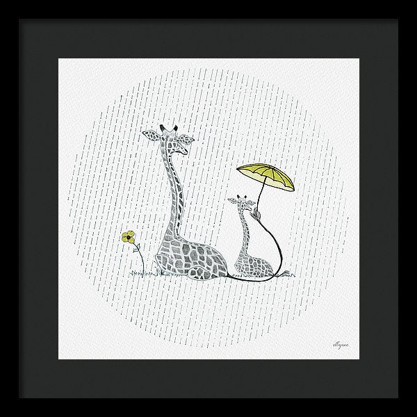 Giraffe Mumma Love - Yellow - Framed Print