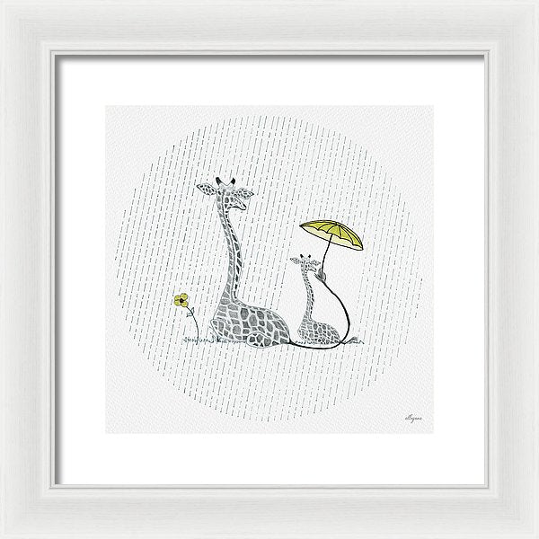 Giraffe Mumma Love - Yellow - Framed Print