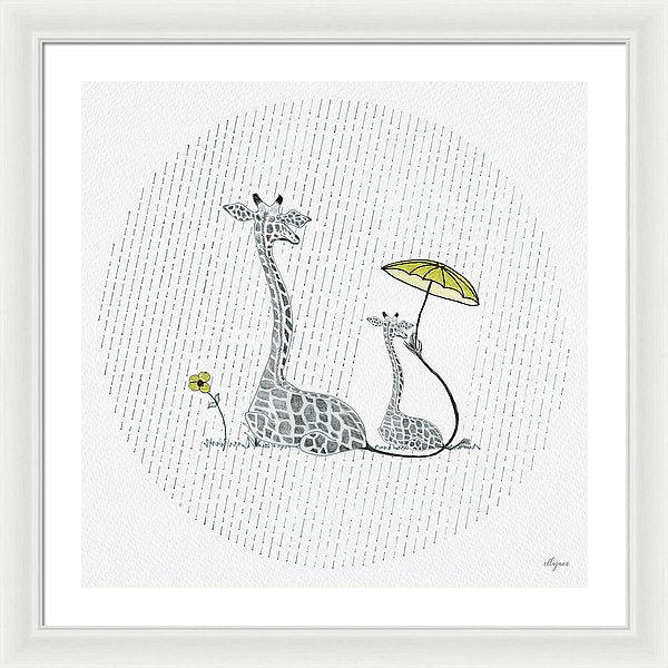 Giraffe Mumma Love - Yellow - Framed Print