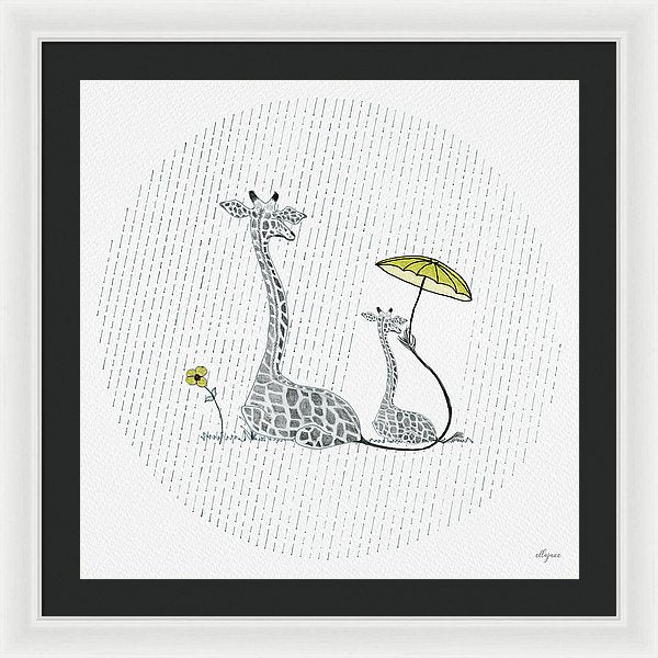 Giraffe Mumma Love - Yellow - Framed Print