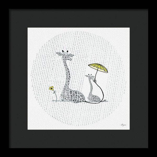 Giraffe Mumma Love - Yellow - Framed Print