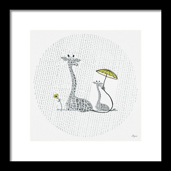 Giraffe Mumma Love - Yellow - Framed Print