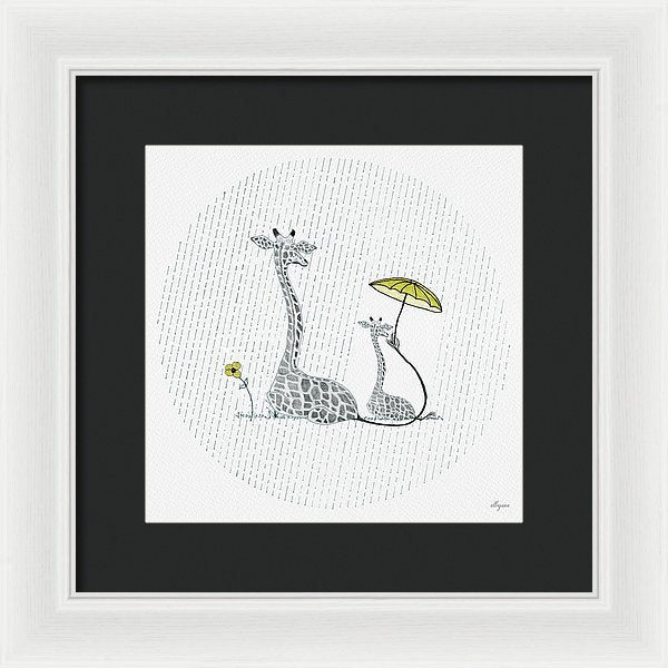 Giraffe Mumma Love - Yellow - Framed Print