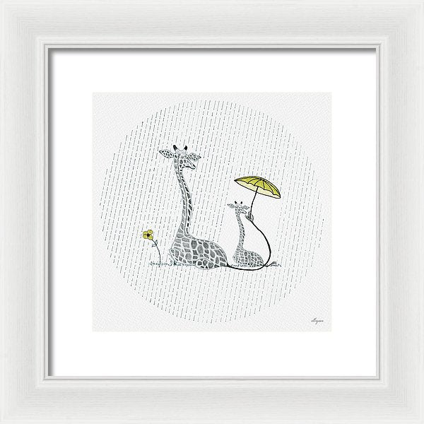 Giraffe Mumma Love - Yellow - Framed Print