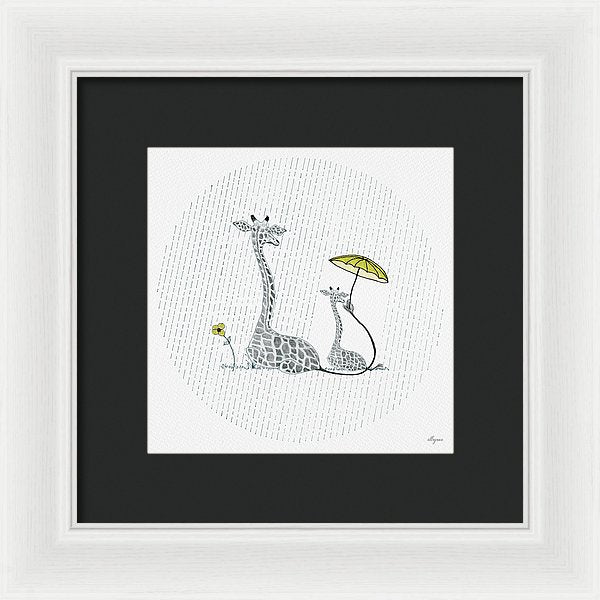 Giraffe Mumma Love - Yellow - Framed Print