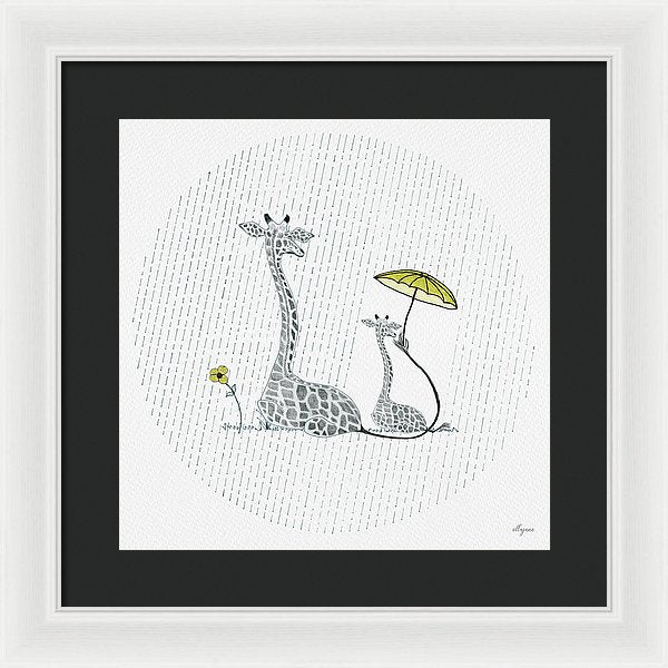 Giraffe Mumma Love - Yellow - Framed Print