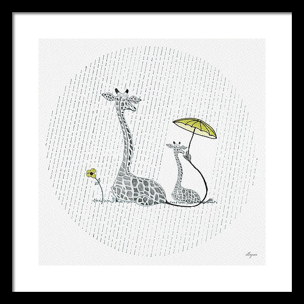 Giraffe Mumma Love - Yellow - Framed Print