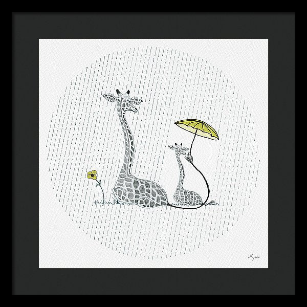 Giraffe Mumma Love - Yellow - Framed Print