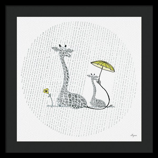 Giraffe Mumma Love - Yellow - Framed Print