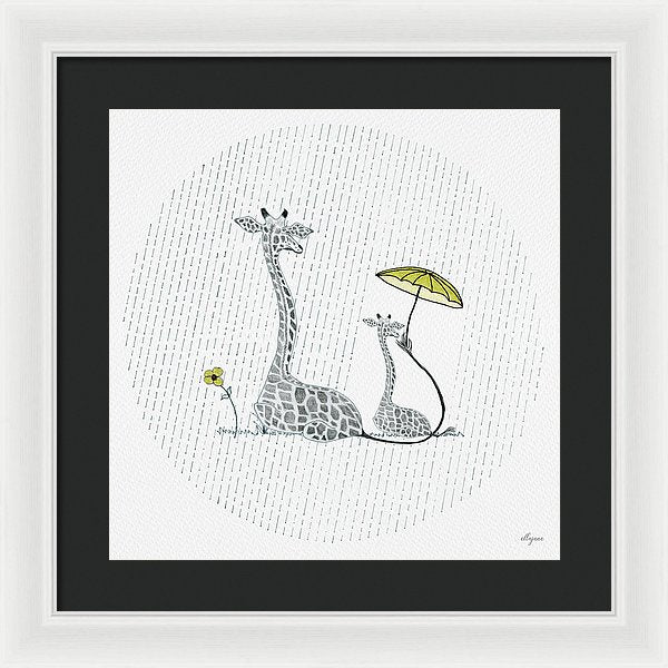 Giraffe Mumma Love - Yellow - Framed Print