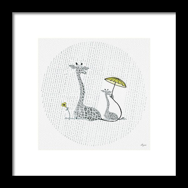 Giraffe Mumma Love - Yellow - Framed Print