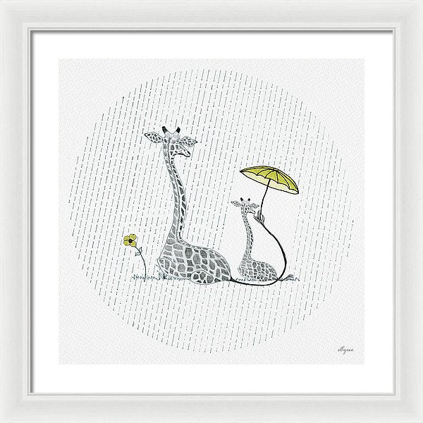 Giraffe Mumma Love - Yellow - Framed Print