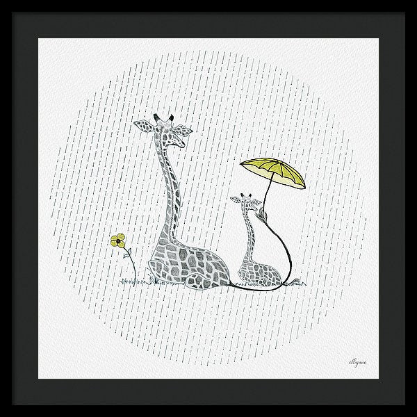 Giraffe Mumma Love - Yellow - Framed Print