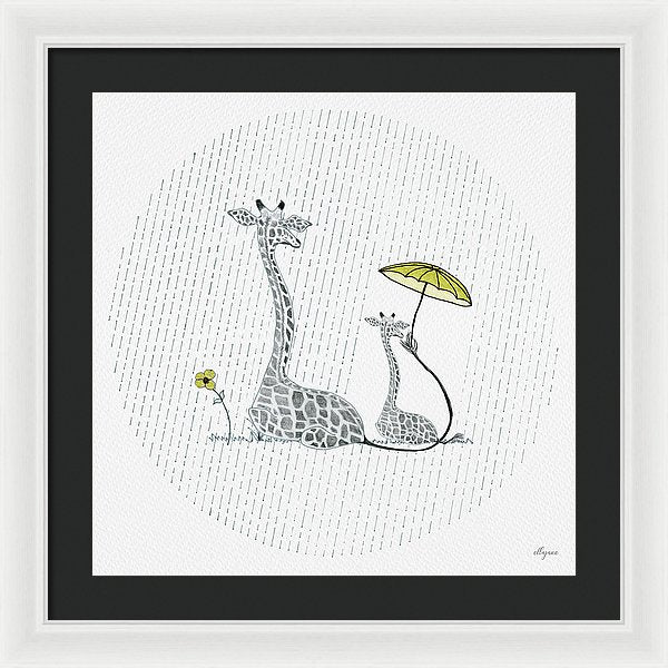 Giraffe Mumma Love - Yellow - Framed Print