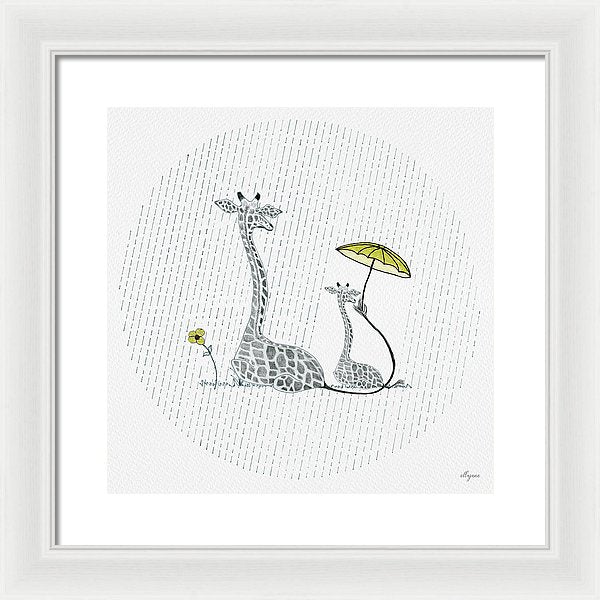 Giraffe Mumma Love - Yellow - Framed Print