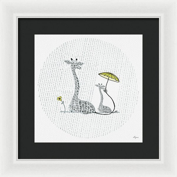 Giraffe Mumma Love - Yellow - Framed Print