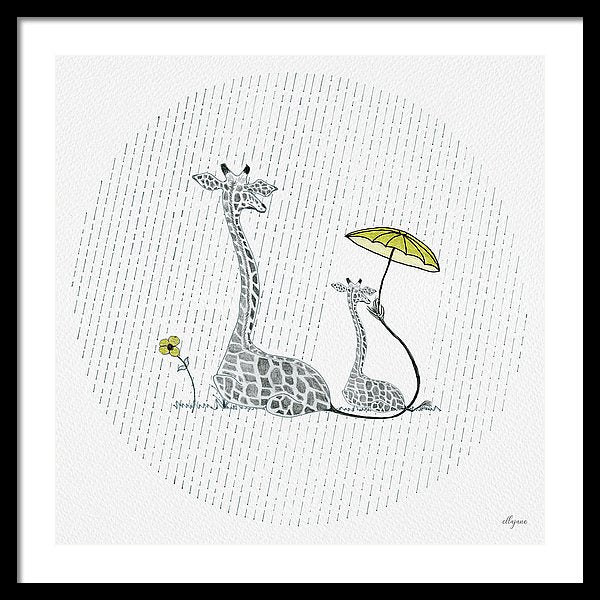 Giraffe Mumma Love - Yellow - Framed Print