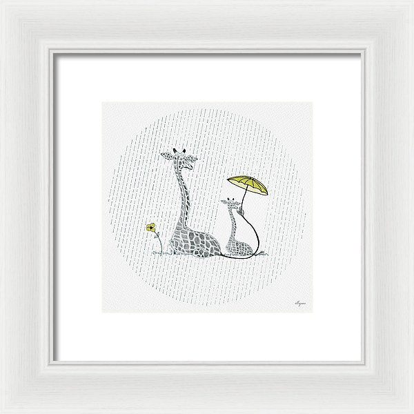 Giraffe Mumma Love - Yellow - Framed Print