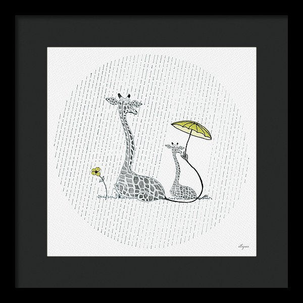 Giraffe Mumma Love - Yellow - Framed Print