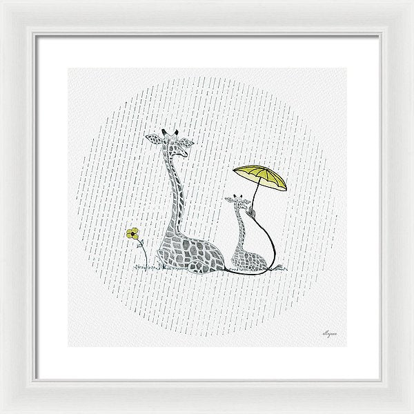 Giraffe Mumma Love - Yellow - Framed Print