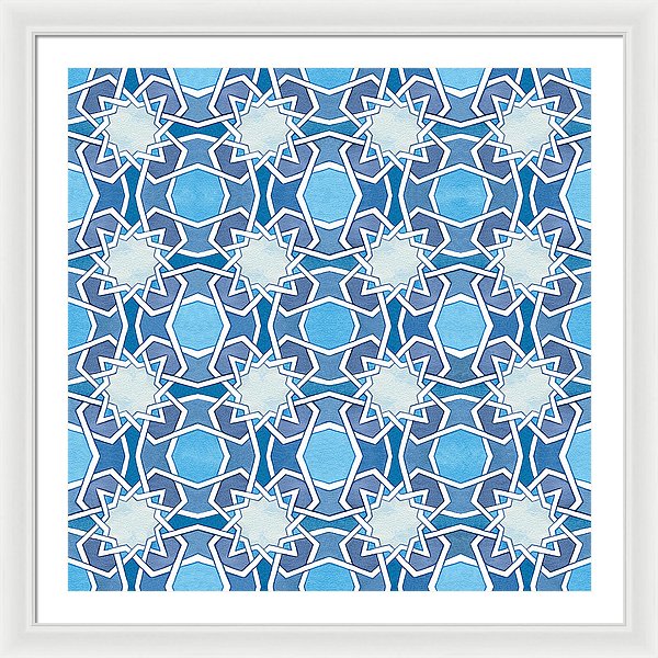 Mustansiriya Tile - Blues - Framed Print