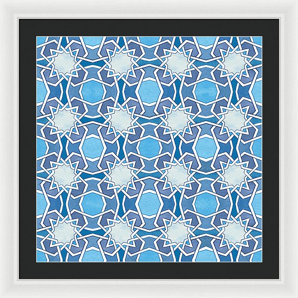 Mustansiriya Tile - Blues - Framed Print