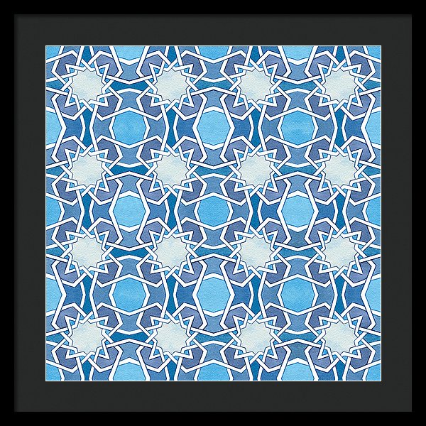 Mustansiriya Tile - Blues - Framed Print