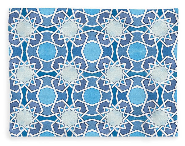 Mustansiriya Tile - Blues - Fleece Blanket