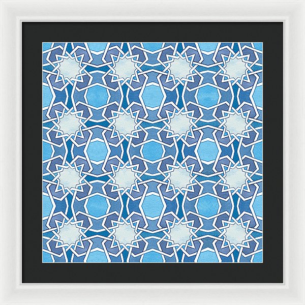 Mustansiriya Tile - Blues - Framed Print