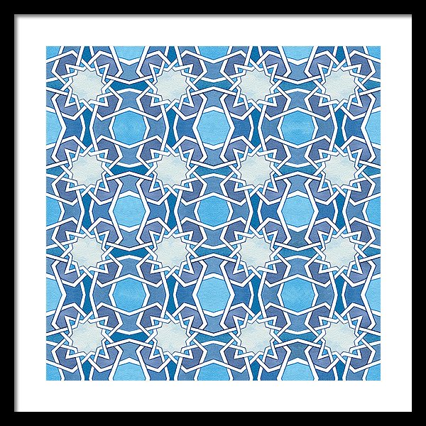 Mustansiriya Tile - Blues - Framed Print