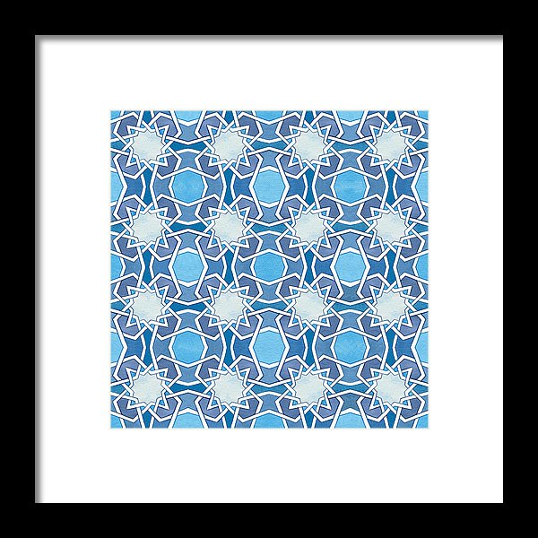 Mustansiriya Tile - Blues - Framed Print