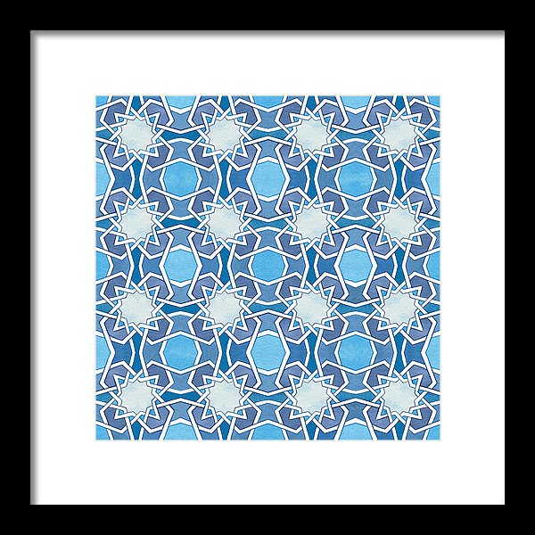 Mustansiriya Tile - Blues - Framed Print